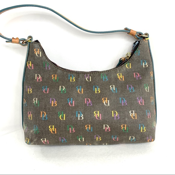 Dooney Bourke Vintage Rainbow Logo Coated Canvas Small Shoulder Bag Rainbow Zip - Picture 3 of 13